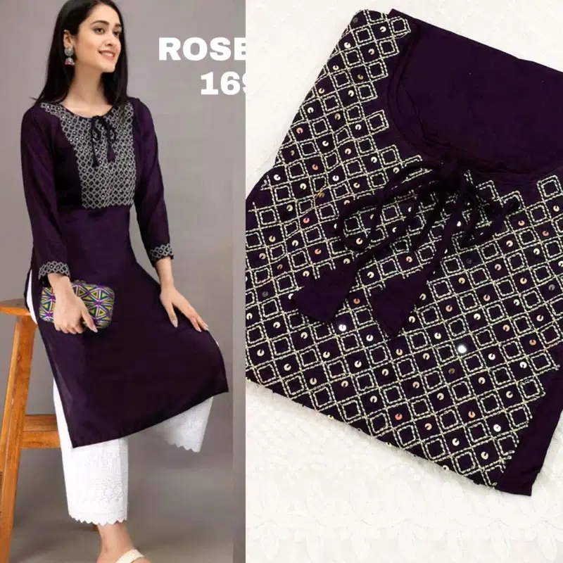 Glam Kurti 45 Latest Fancy Designer Heavy Rayon With Sequence Embroidery Work Exclusive Kurti With Bottom Collection